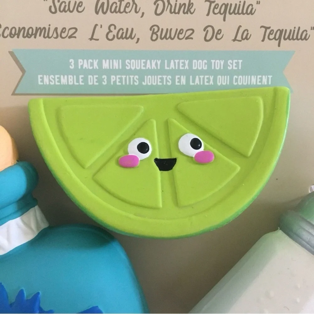 Dog Toys 3 Squeaky Latex “Save Water Drink Tequila” Salt, Lime NEW | Fringe